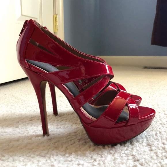 Aldo Red Patent Leather Platform Stiletto Heels - Picture 3 of 5